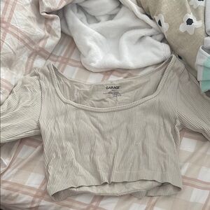 Garage Tan Ribbed Crop Blouse 3/4 Sleeve